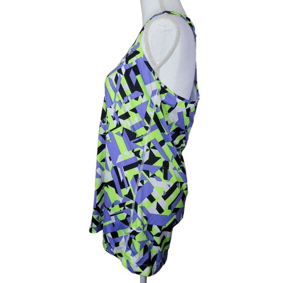 Xersion Fitness Tank Top Activewear Racerback Geometric Blue Green Women XL Neon - Picture 3 of 10